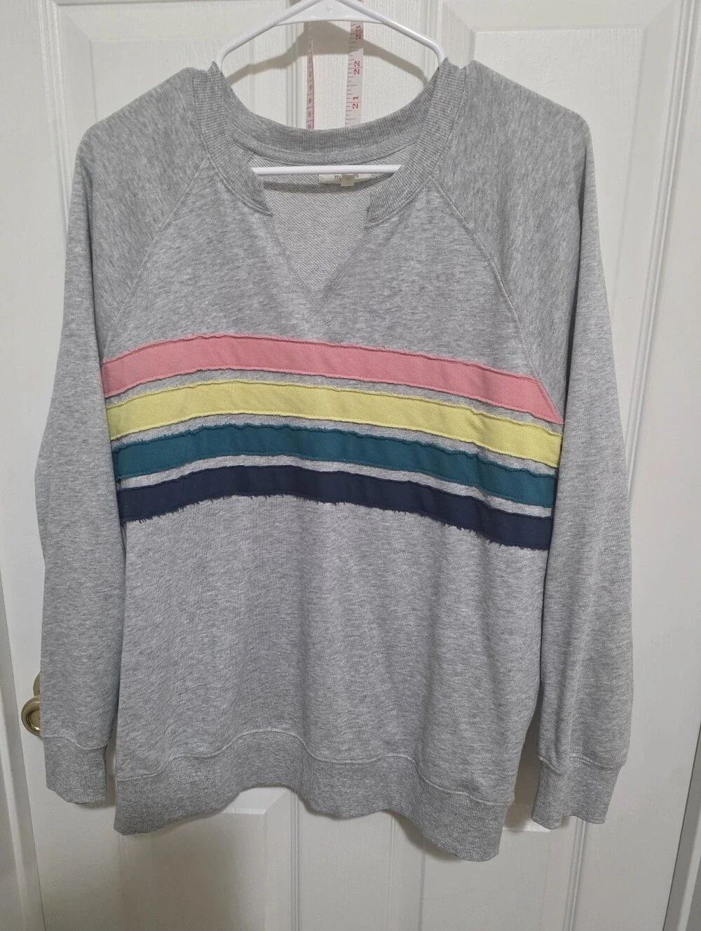 Maurices Gray Sweatshirt with Pink, Yellow & Teal Stripes Xl
